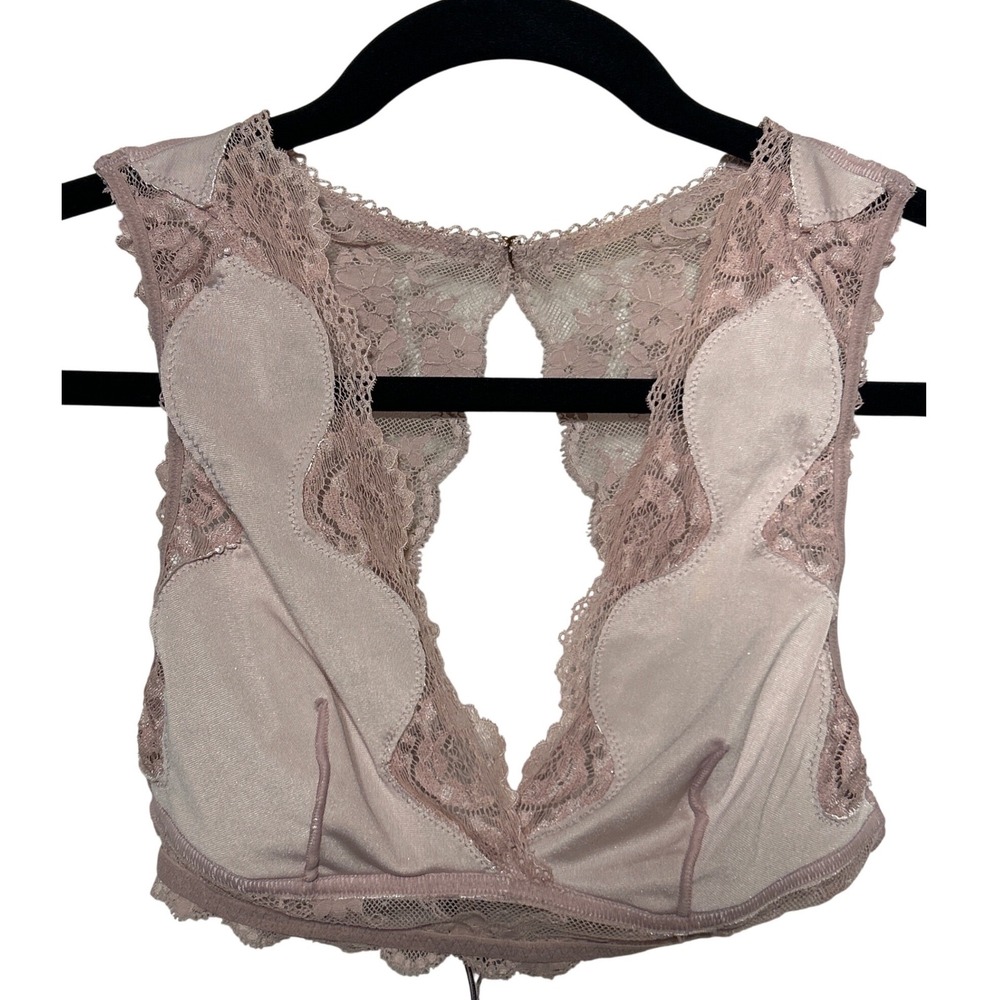 Victoria's Secret Pink Lace Bralette Crop Top Keyhole Back Adjustable Size Small